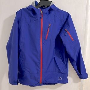 LL Bean Girls Blue Soft Shell Hooded Zip Front Windbreaker/ Rain Jacket.